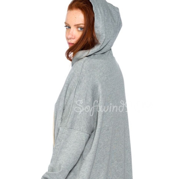 ☝️Gray Laced Up Hooded Long Tunic Sweatshirt Dress - Picture 4 of 7